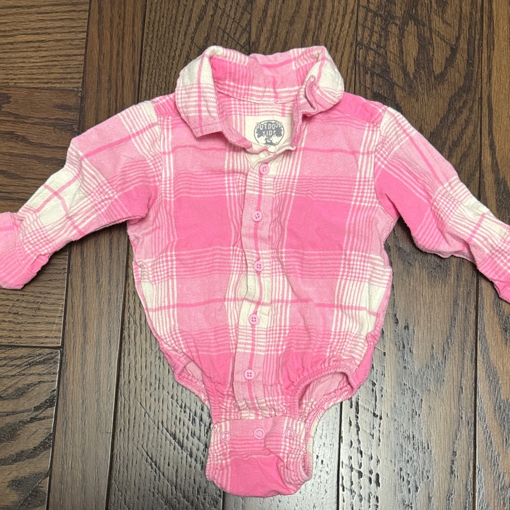 Baby Pink Plaid Long-Sleeve One-Piece Flannel Bodysuit